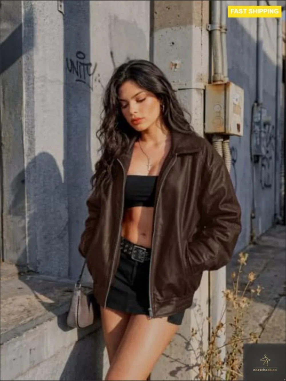 Oversized Faux Leather Jacket Boyfriend Biker Moto Coat Fall Bomber Outerwear